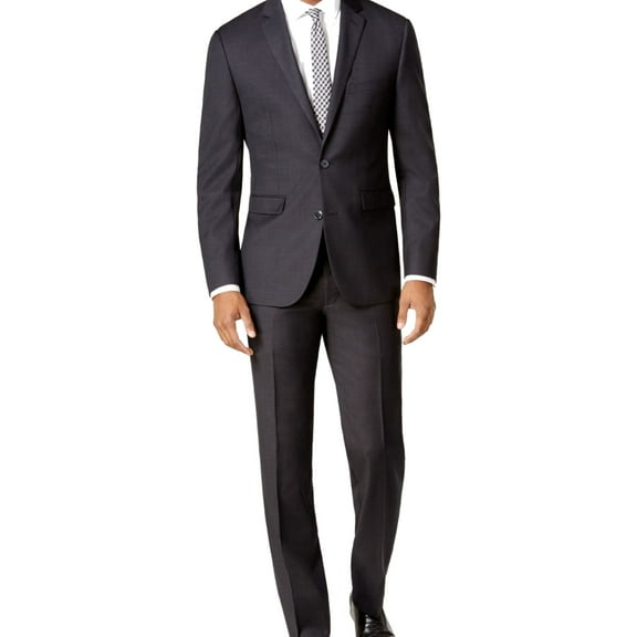 Vince Camuto Mens Tonal Grid Two Button Blazer Jacket, Black, 40 Regular