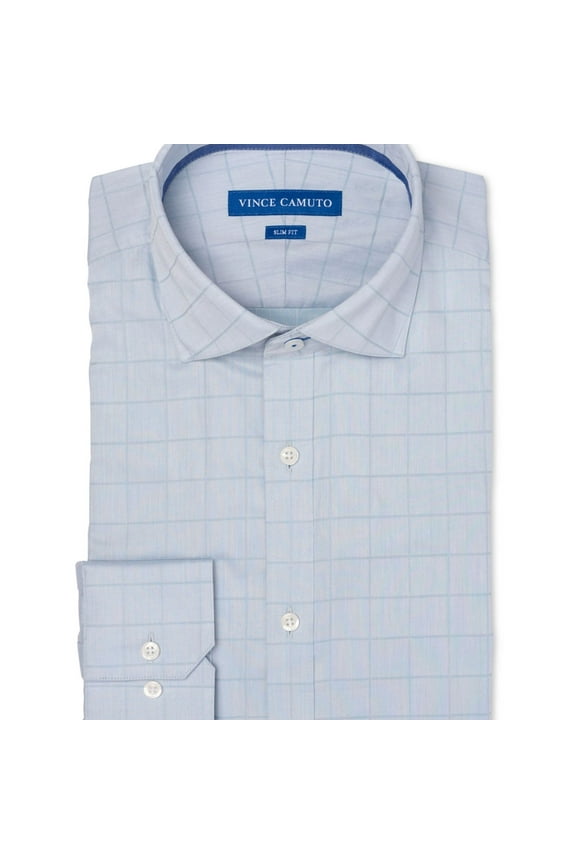 Mens Twill Check Button Down Dress Shirt, Blue, 17.5" Neck 34"-35" Sleeve