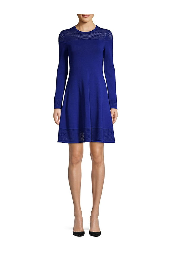 Mesh Trim Sweater Dress Cobalt M