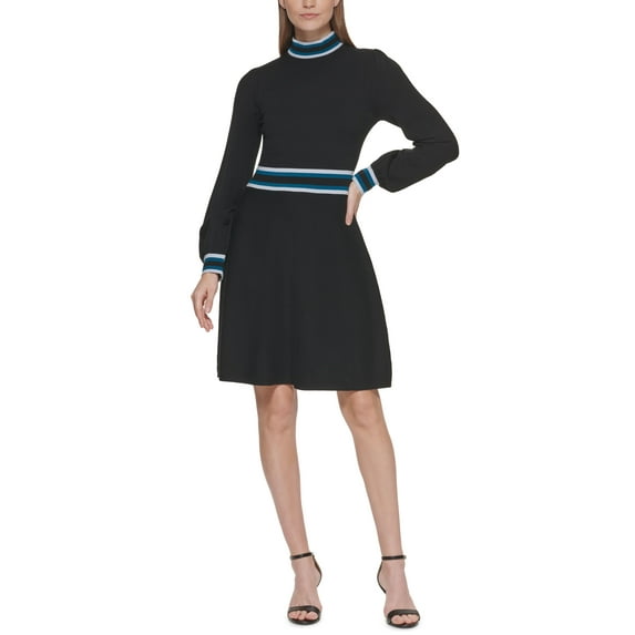 Vince Camuto Mock Neck Fit Flare Dress Black L