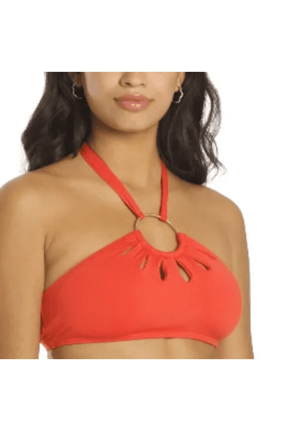 ORANGE SUNSET Logo-Ring Cutout Halter Bikini Swim Top, US X-Small