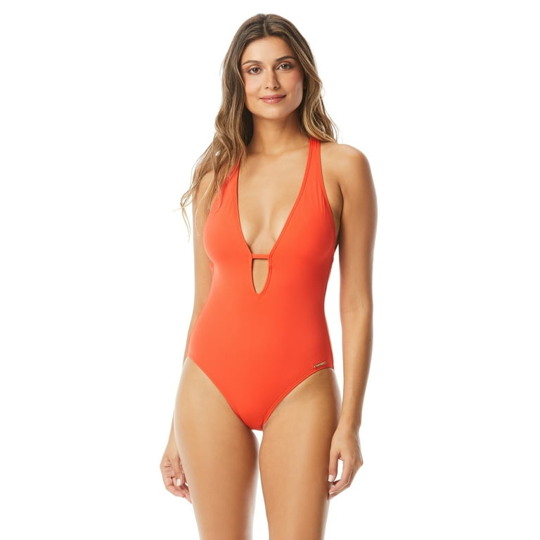 Vince Camuto PERSIMMON Riviera Plunge Cheeky One Piece Swimsuit
