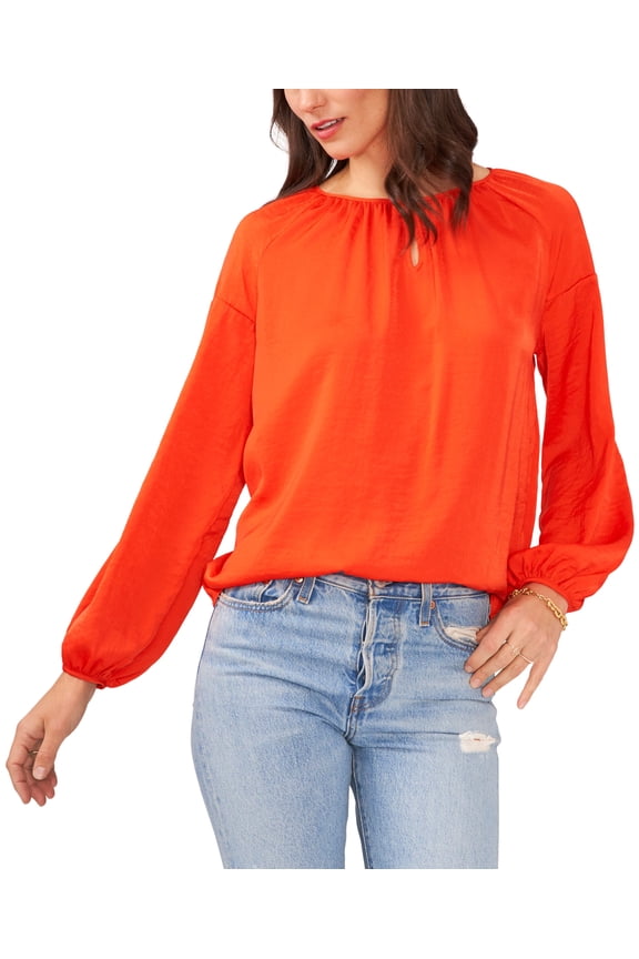 Petite Keyhole Peasant Blouse Blaze Orange PL