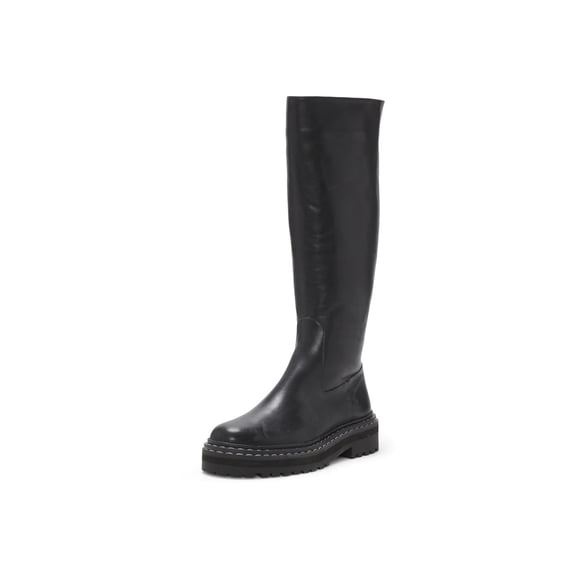 Vince Camuto Phrancie Black Leather Platform Rounded Toe Tall Fashion Boot (Black, 9.5)