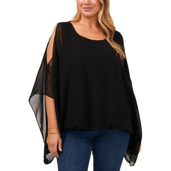 Vince Camuto Plus Size Cold Shoulder Kimono Sleeve Top Rich Black 2X