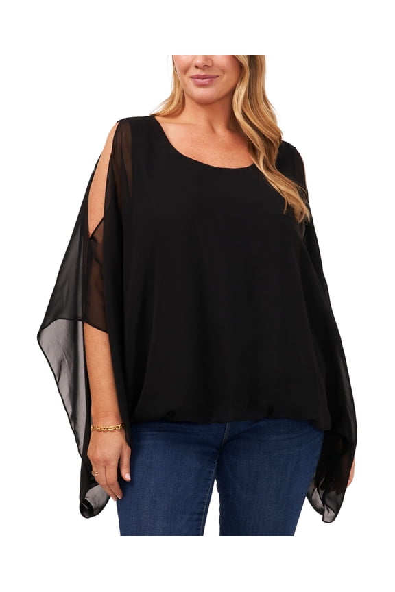 Plus Size Cold Shoulder Kimono Sleeve Top Rich Black 2X