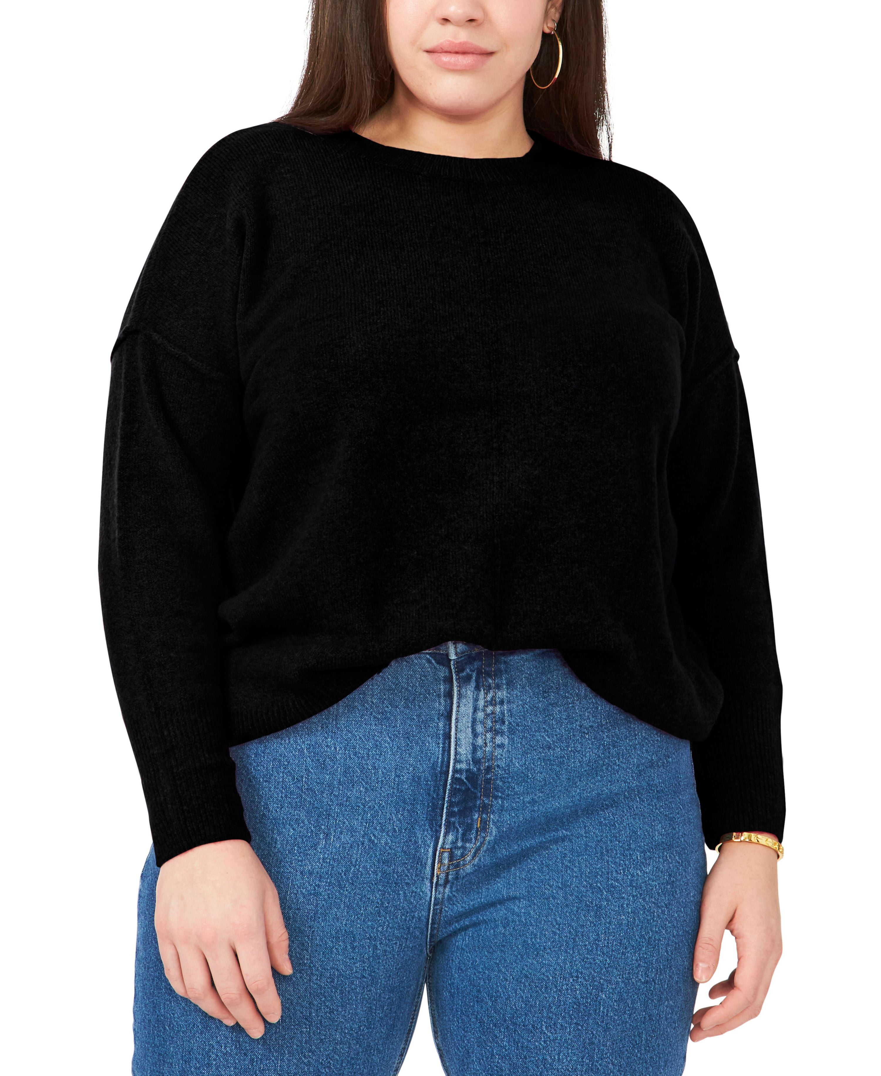 Vince Camuto Plus Size Crewneck Sweater Silver Rich Black 3X