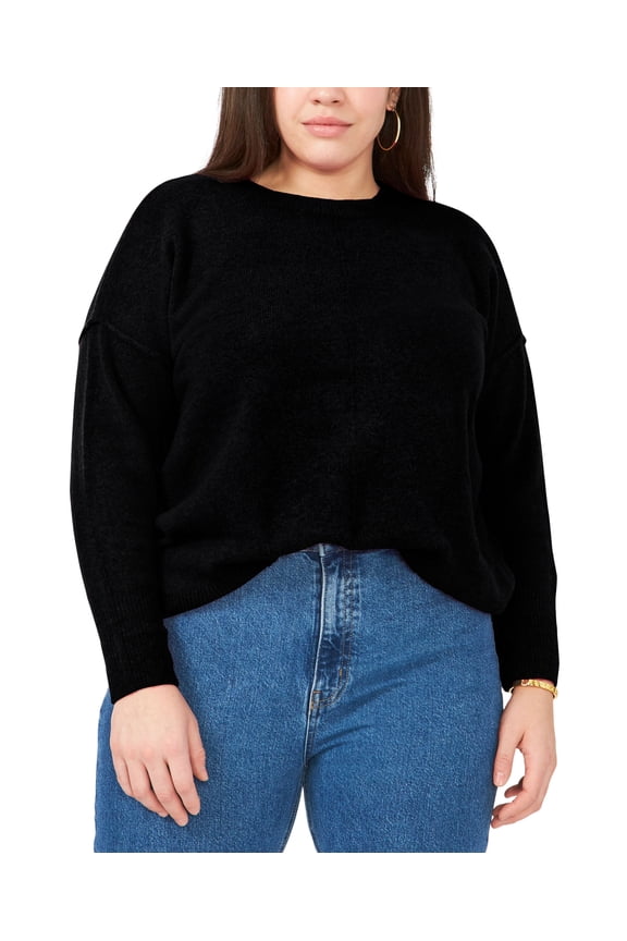 Plus Size Crewneck Sweater Silver Rich Black 3X