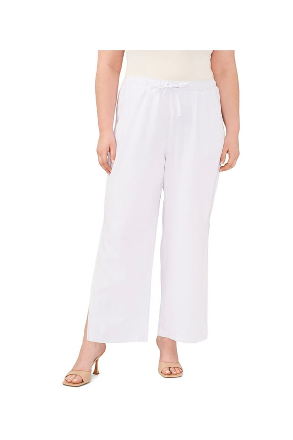 Plus Size Drawstring Side Slit Wide Leg Linen Pants - Size 3X, ULTRA WHITE