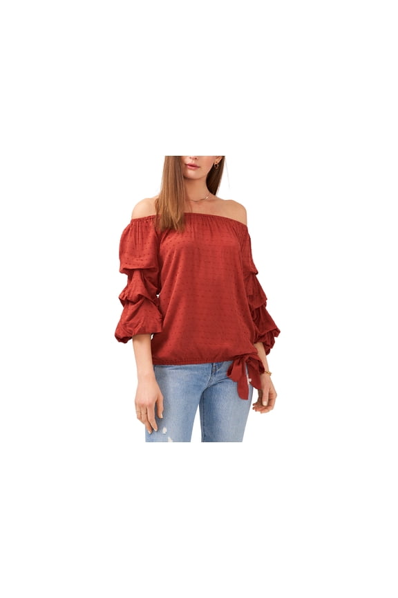 Plus Size Off Shoulder Bubble Sleeve Top Rust 1X