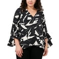 thumbnail image 1 of Vince Camuto Plus Size Printed 3/4 Sleeve Tunic Rich Black 3X, 1 of 1
