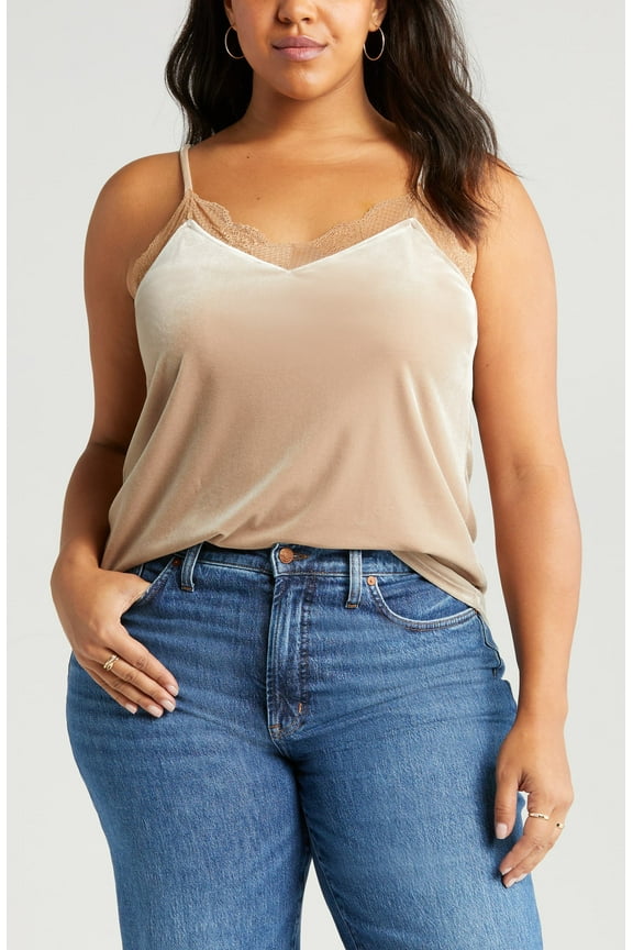 Plus Size Woven V-Neck Cami, Medium Beige Size 2X