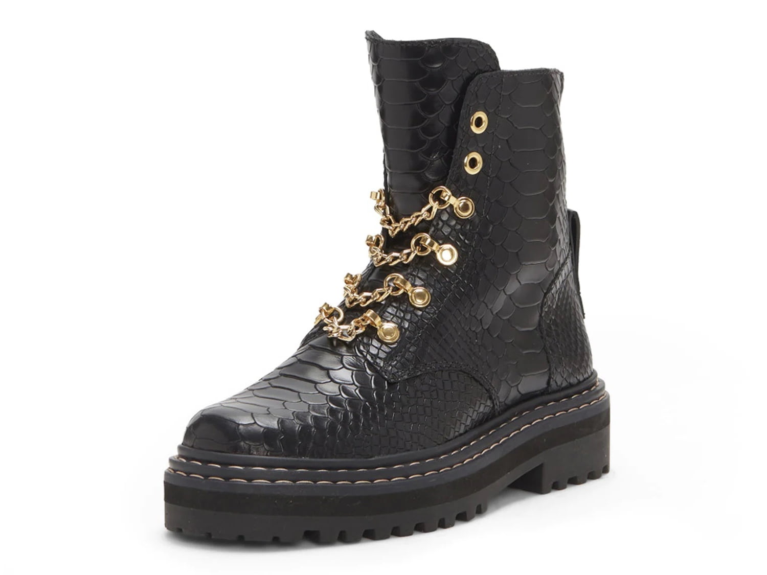 Vince Camuto Popinta Black Smooth Snake Closure Rounded Toe Chain Detailed  Boots (Black Smooth Snake, 6.5) 