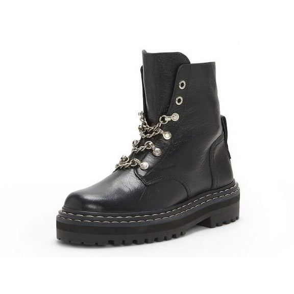 Vince Camuto Popinta Black Soft Goat Side Zipper Rounded Toe Chain Detailed Boot (Black Soft Goat, 7.5)