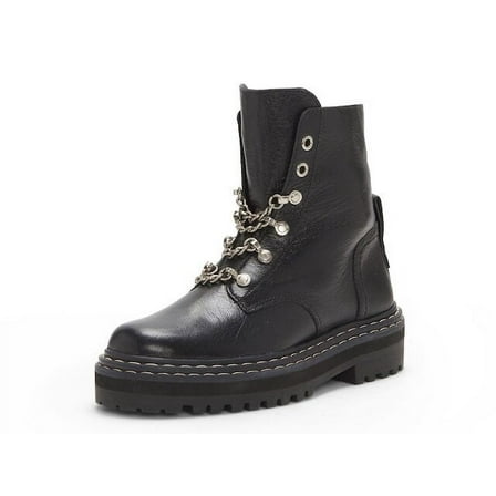 Vince Camuto Popinta Black Soft Goat Side Zipper Rounded Toe Chain Detailed Boot (Black Soft Goat, 7)