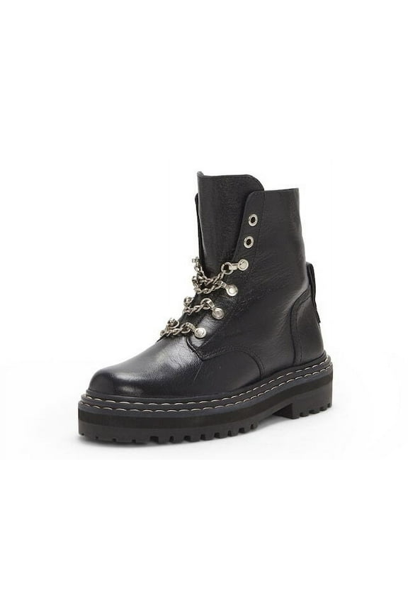 Popinta Black Soft Goat Side Zipper Rounded Toe Chain Detailed Boot (Black Soft Goat, 7)