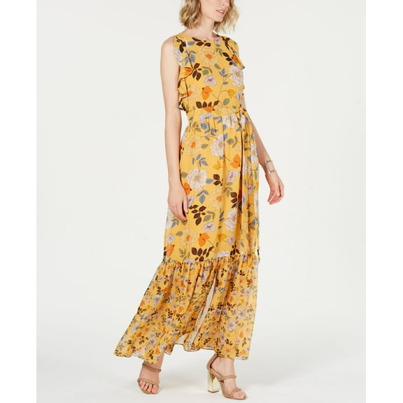 Vince Camuto Ruffled Flounce Hem Maxi Dress Yellow 10