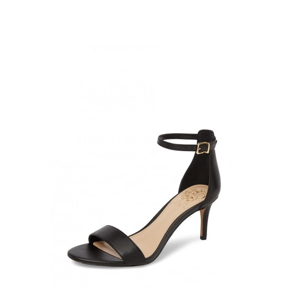 Vince Camuto Sebatani Black Leather Fashion Ankle Strap Open Toe Two Piece Pumps (Black Leather, 6.5)