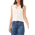 thumbnail image 1 of Vince Camuto Sleeveless V-Neck Ruffle Front Pindot Blouse Ivory Size S MSRP $69, 1 of 4