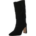 thumbnail image 1 of Vince Camuto Sterla Black Suede Mid Calf Fashion Block Heel Fringe Booties (Black Suede, 7.5), 1 of 6