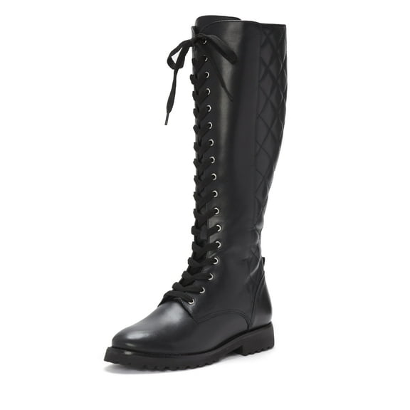 Vince Camuto Vicintia Black Lace Up Quilted Knee High Moto Combat Riding Boot (Black, 7)