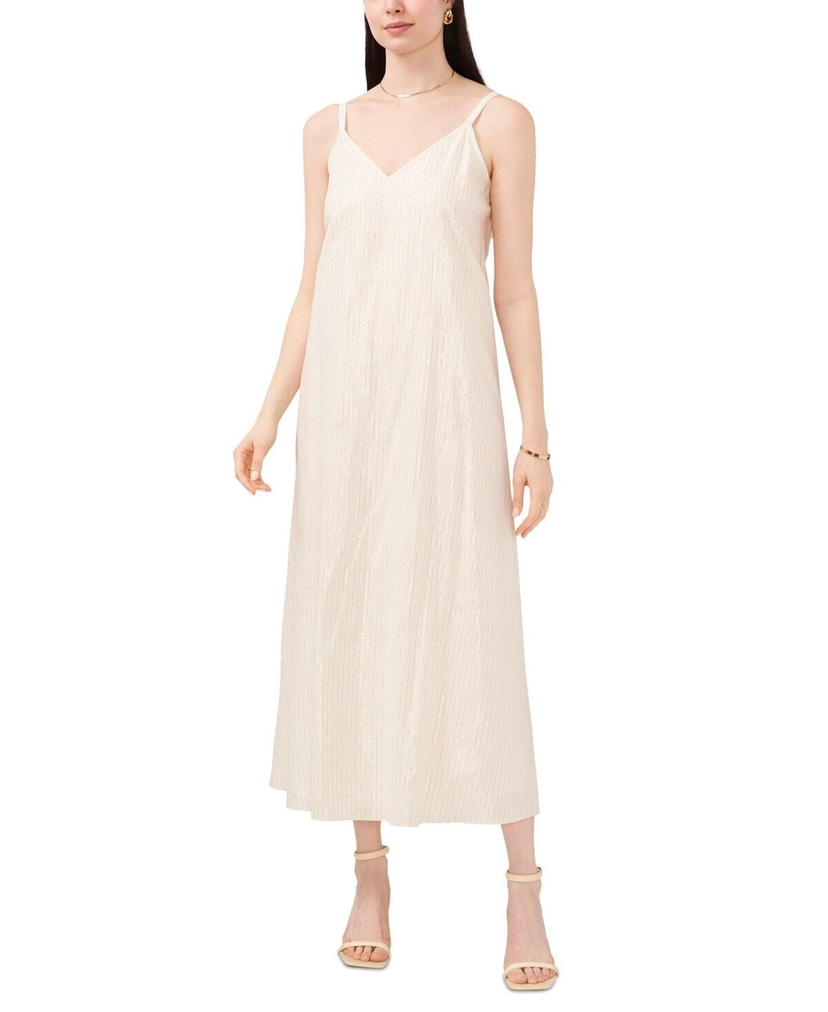 vince camuto ivory dress Metallic Stripe Cotton Maxi in New HR01K16