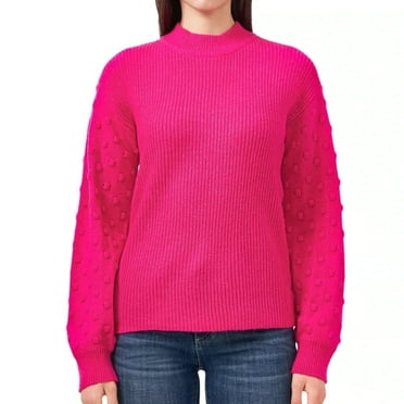 Vince Camuto Women's Bobble Stitch Sleeve Pullover Sweater (Aurora Pink, XL)