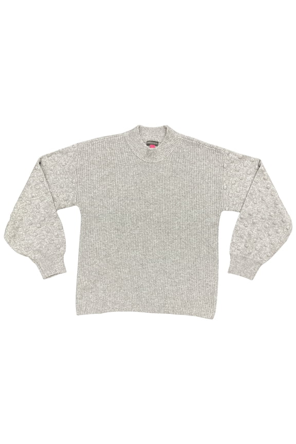 Women's Bobble Stitch Sleeve Pullover Sweater (Light Heather Grey, S)