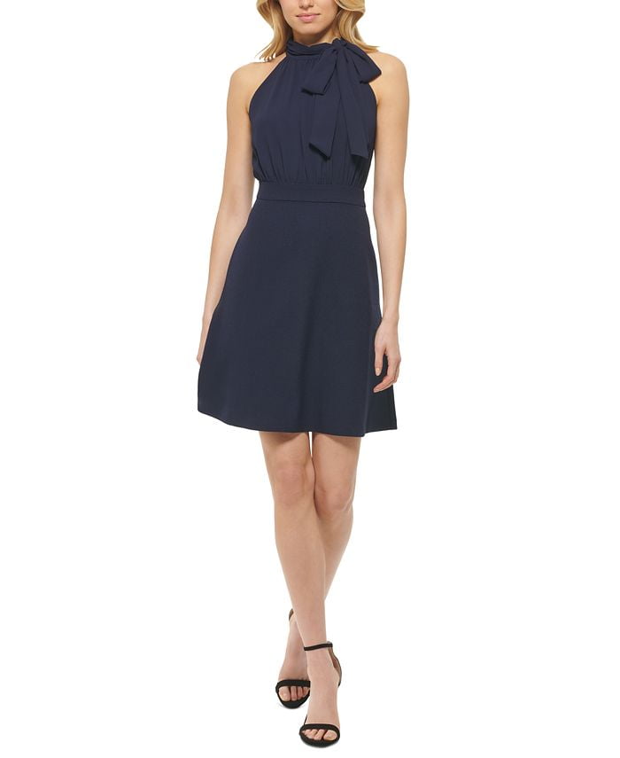 Vince Camuto Women s Bow Neck Fit Flare Dress Blue Size X Small Walmart