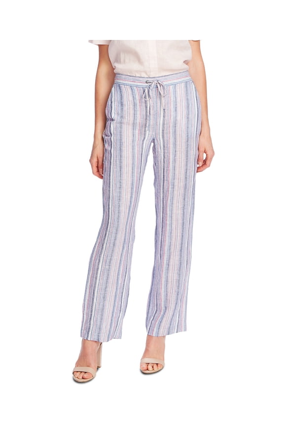 Women's Cabana Stripe Wide Leg Linen Pants Pink Size Large