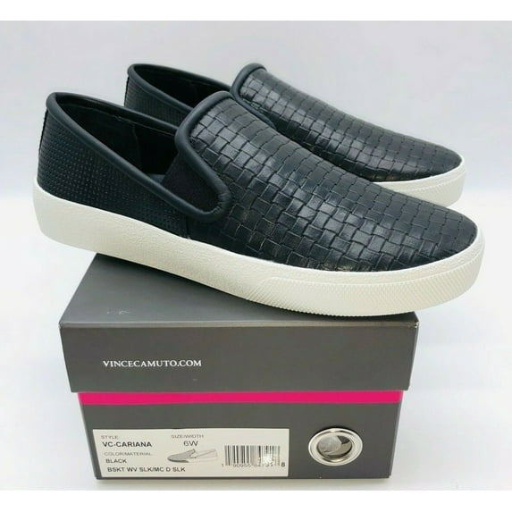Vince Camuto Women's Cariana Leather Slip On Sneakers - Black, US 6W / EUR 36
