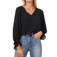 thumbnail image 1 of Vince Camuto Womens Clip Dot Smocked Cuff Ruffled Blouse, Black, Small, 1 of 4
