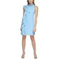 thumbnail image 1 of Vince Camuto Women's Embellished Neck Ruffled Chiffon Sheath Dress Blue Size 4, 1 of 3
