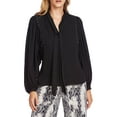 thumbnail image 1 of Vince Camuto Women's Embellished Puff-Shoulder Tie-Neck Blouse Black Size Small, 1 of 2