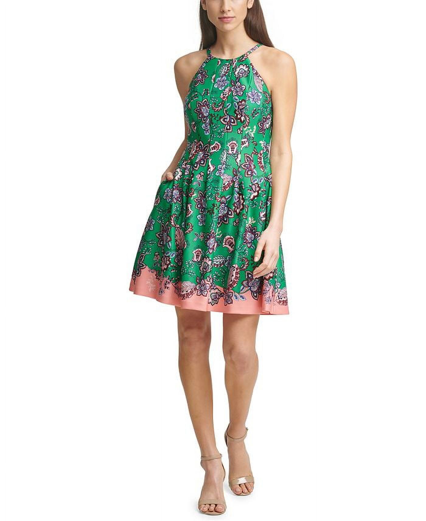 Vince Camuto Women's Floral Halter Neck Scuba Crepe Fit & Flare Dress Green  Size 6 