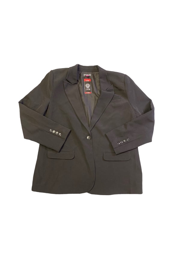 Women's Fully Lined Padded Shoulder Split Back Long Sleeve Blazer (Black, XXL)
