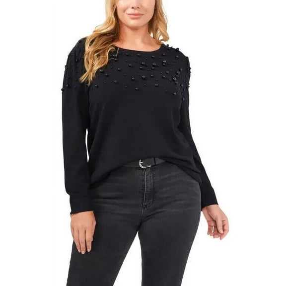 Vince Camuto Women's Imitation Ball Beaded Sweater Black Size M MSRP $99