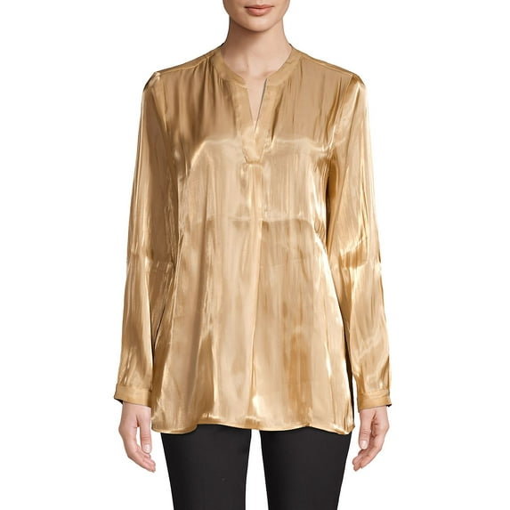 Vince Camuto Women's Iridescent Georgette Henley Blouse Beige Size X-Large