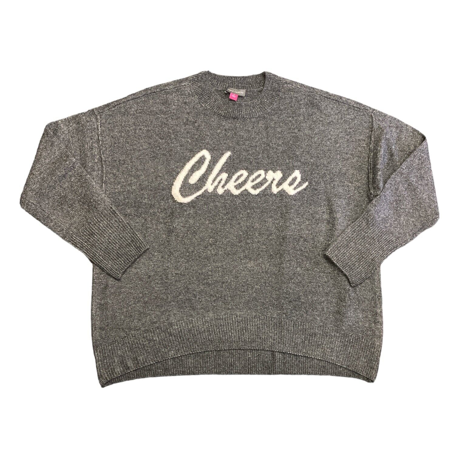 Vince Camuto Women's Long Sleeve Crewneck Holiday Sweater (Medium Heather  Grey Cheers, S)