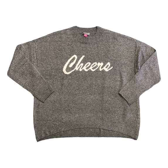 Vince Camuto Women's Long Sleeve Crewneck Holiday Sweater (Medium Heather Grey Cheers, L)
