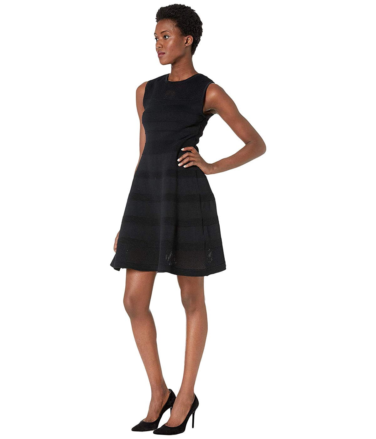 Vince Camuto Women s Mesh Knit Fit Flare Dress Black Size Medium