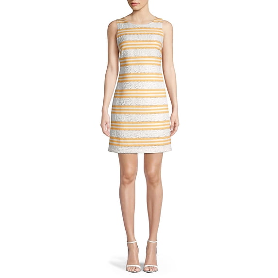 Vince Camuto Women's Metallic Stripe Brocade Shift Dress Yellow Size 8