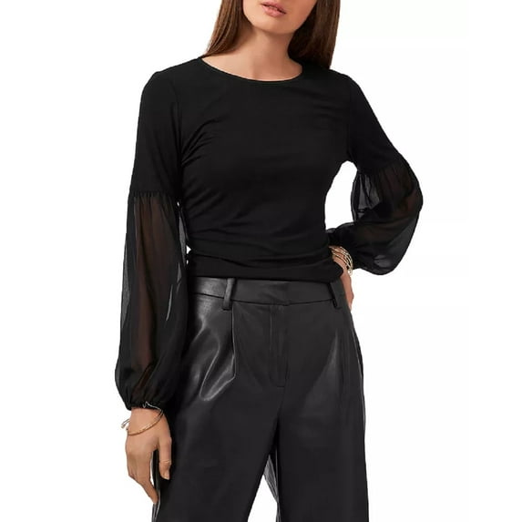 Vince Camuto Women's Mixed Media Balloon Sleeve Top, Black, s