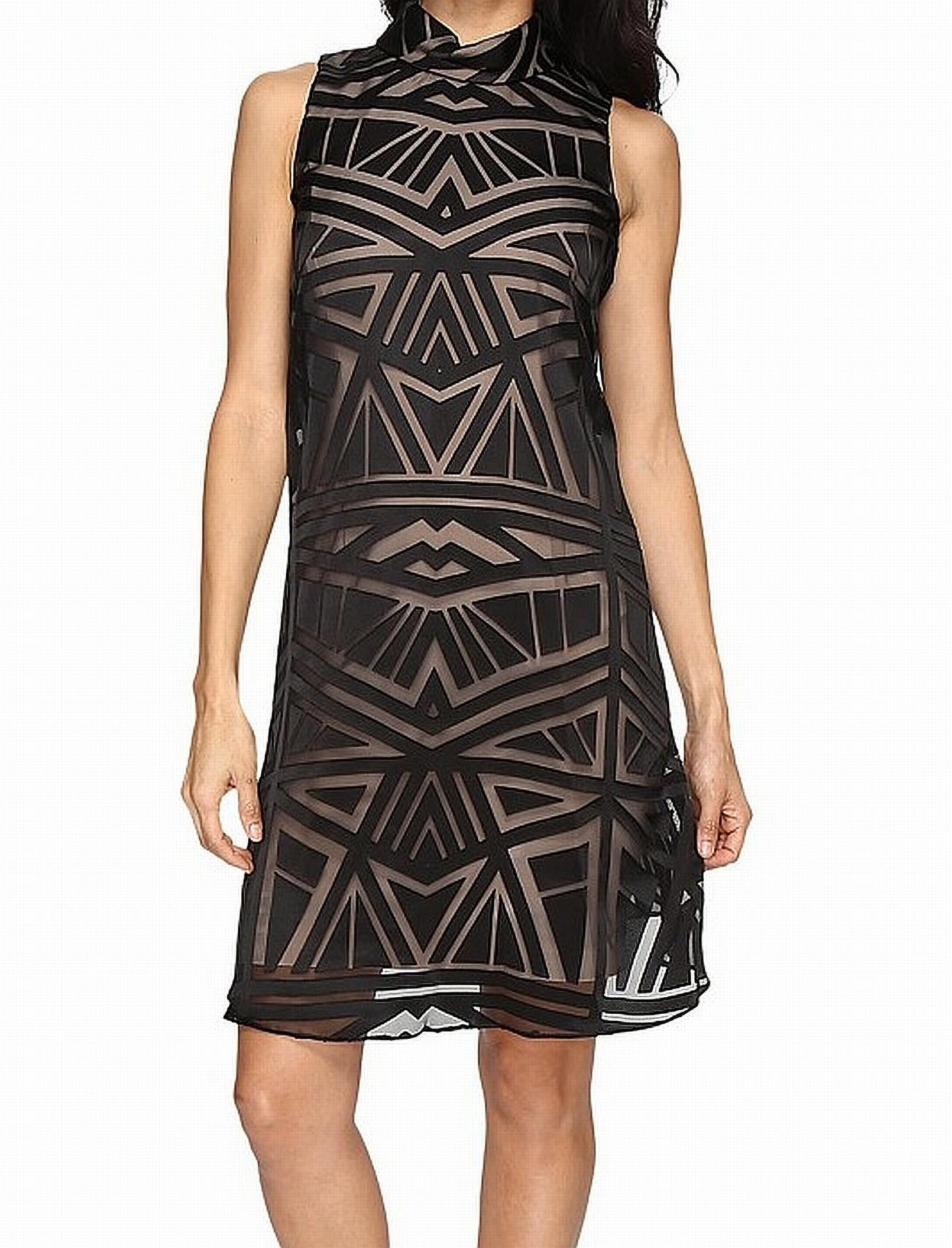 Vince Camuto Women's Mock-Neck Burnout Trapeze Dress (2, Black)