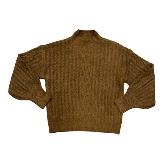 Vince Camuto Women's Mock Neck Cable Knit Pullover Sweater Relaxed Fit (Toasted, S)