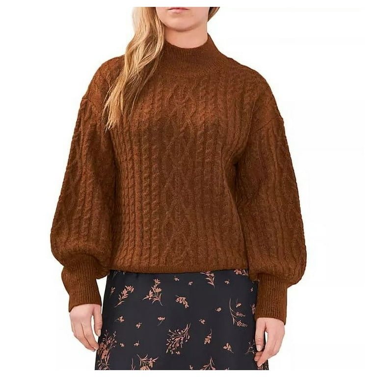 Vince Camuto Women's Mock Neck Cable Knit Pullover Sweater Relaxed