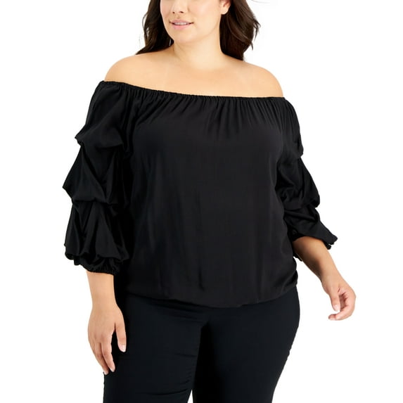 Vince Camuto Women's Off The Shoulder Lantern Sleeve Top Black Size 2X