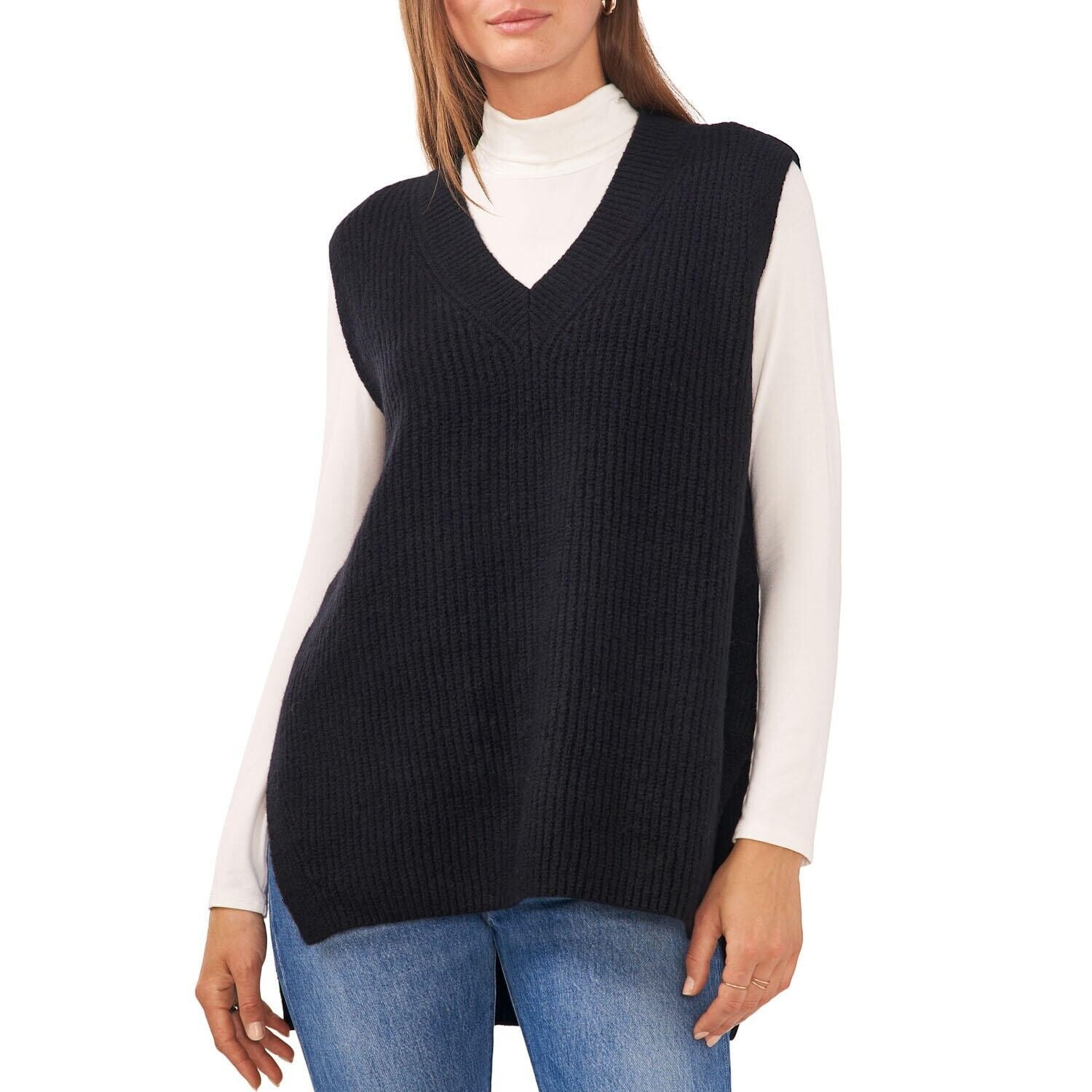 Vince Camuto Women's Long Oversized Knit V-Neck High-Low Sweater