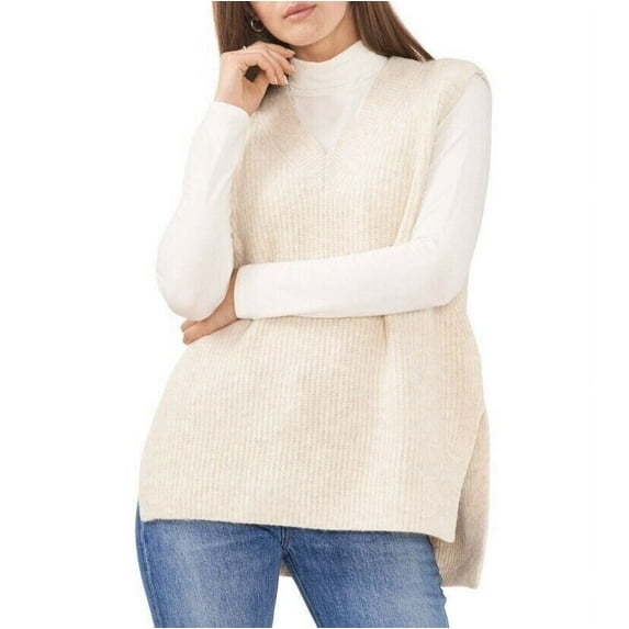 Vince Camuto Women's Oversized Knit V-Neck High-Low Sweater Vest (Malted, XXL)