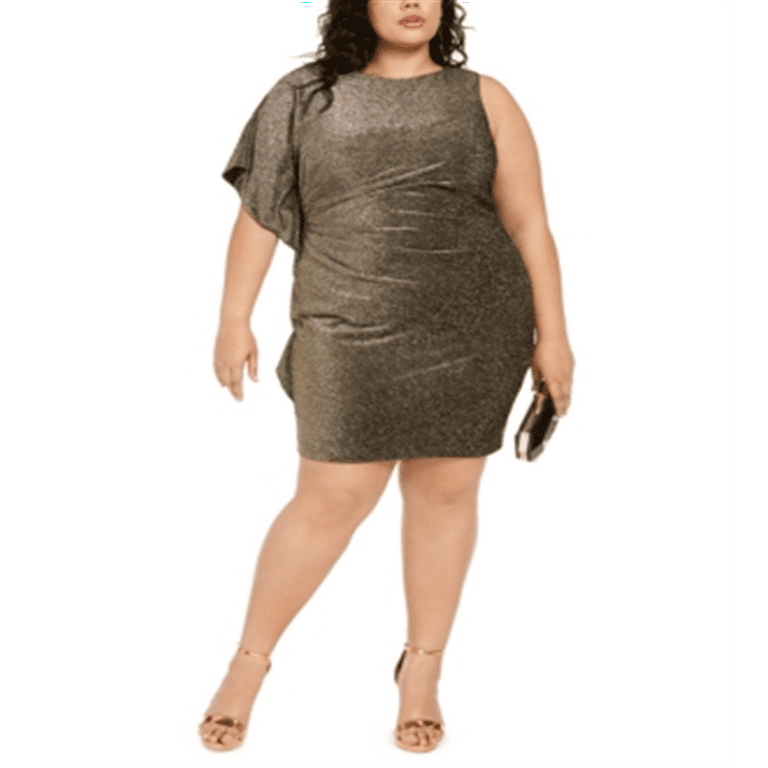 Vince Camuto Women's Plus Metallic Asymmetrical Bodycon Dress Gold Size 22W  - Walmart.com
